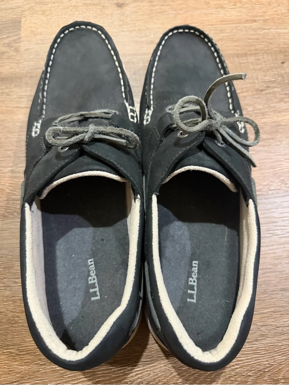 L.L.Bean Black Leather Boat Shoes Deck Moc Lace Up Casual Men’s Size 13